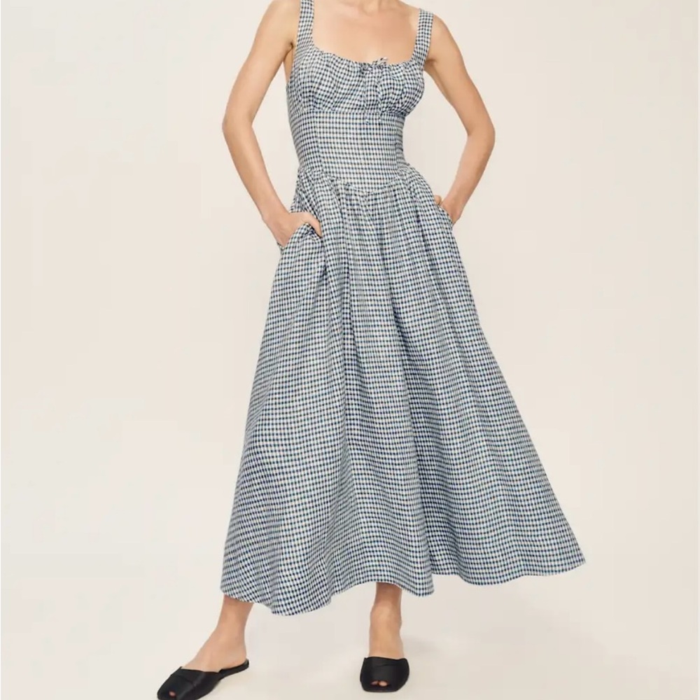 Reformation Blue Gingham Midi Dress